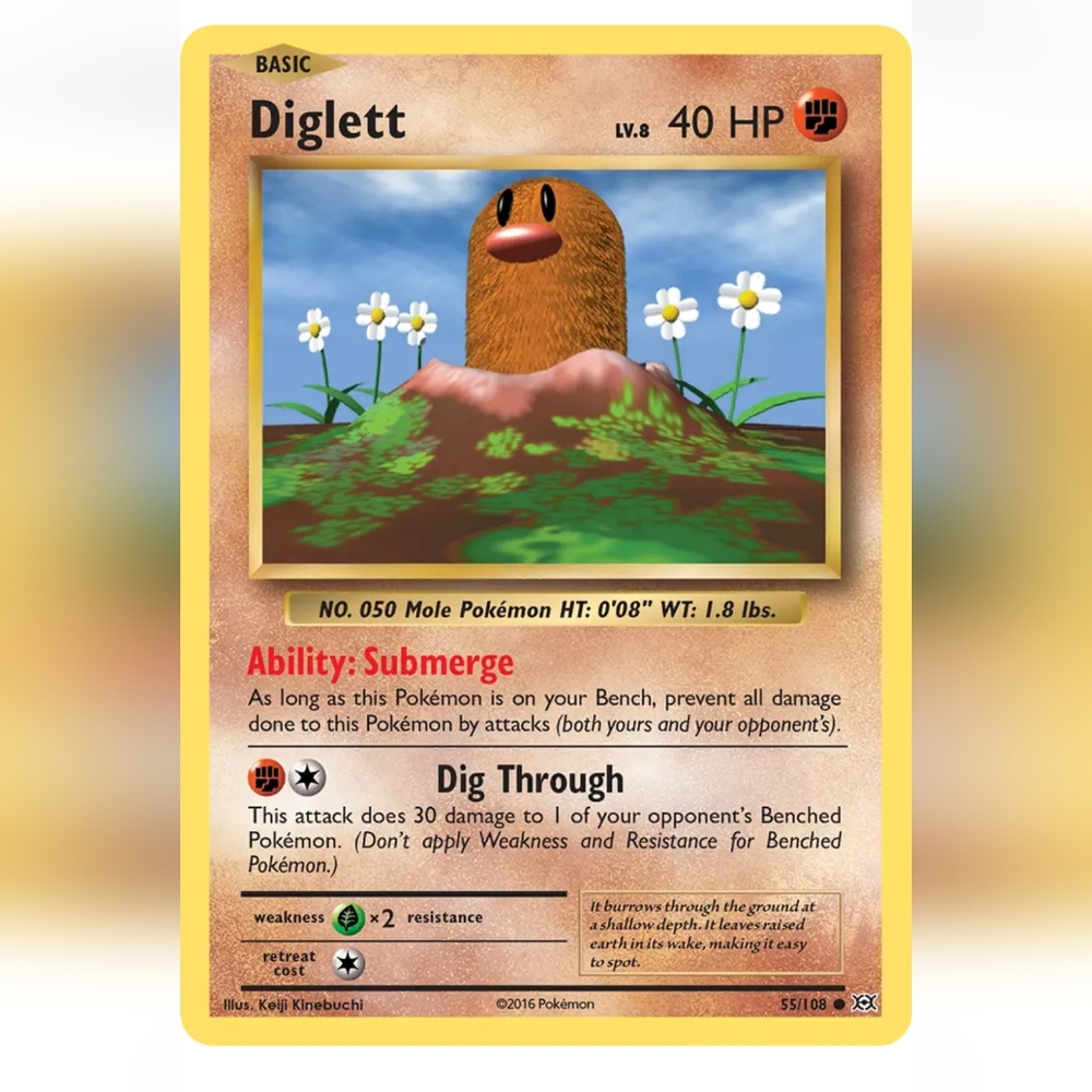 Diglett Pokemon Card 🔥 40 HP 🟡 55/108